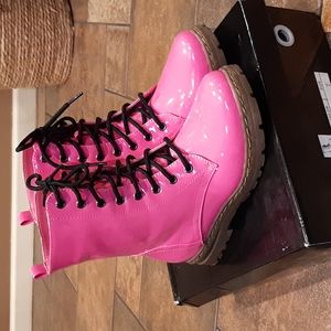 Pink Patent Leather Combat Boots.  Women's size 7.